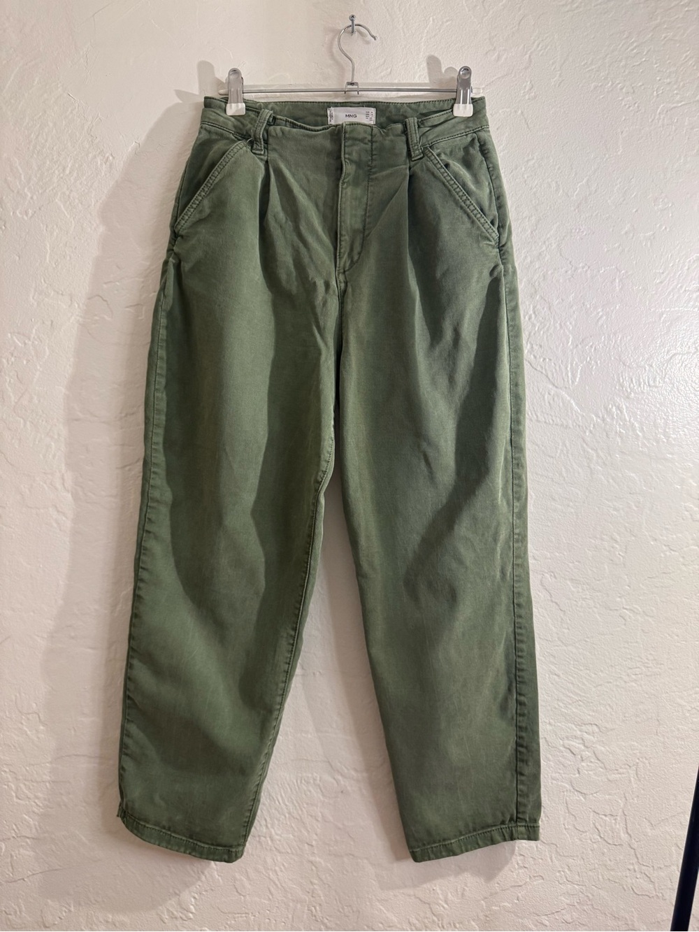 Mango MNG Women’s Barrel Leg Pants Olive Green Size 4